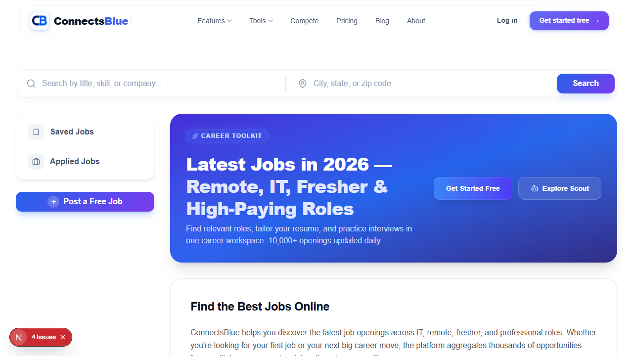 ConnectsBlue Jobs page screenshot